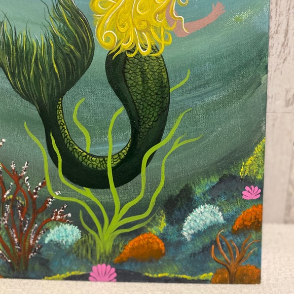 Mermaid Hand Crafted painting 11 x 14“ canvas board w acrylics wall art nautical - Picture 7 of 8